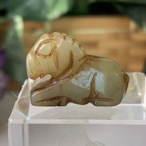 China Old Natural Hetian Jade Hand Carved Statue Ram Pendant Bead 1"x.8" 7g